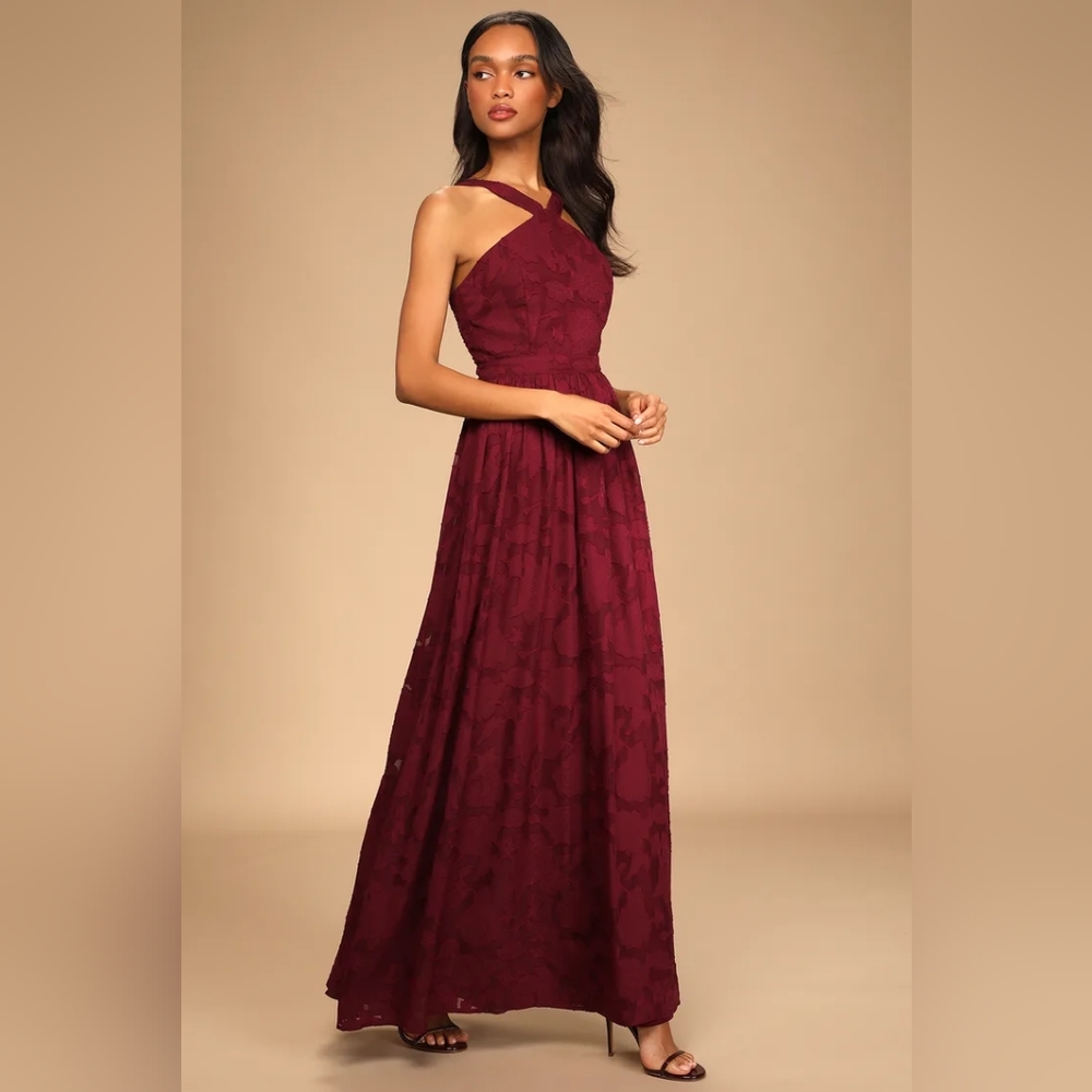 Lulus Love and Beyond Wine Burnout Floral Maxi Dress Size S NWT